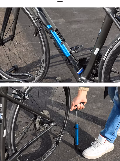 異なる色の金属製の自転車エアポンプを展望